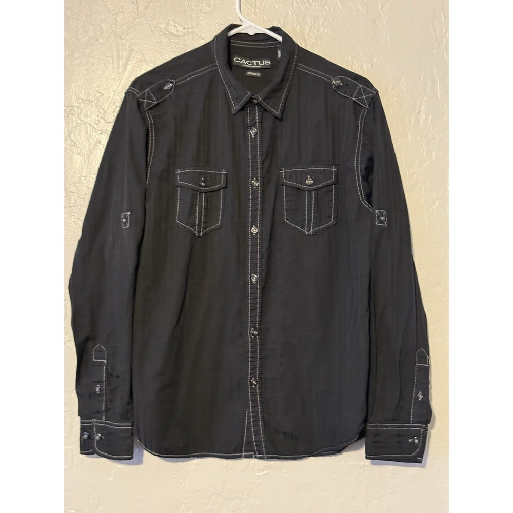 Cactus Modern Fit Shirt Adult Large Black Button Up Mens
